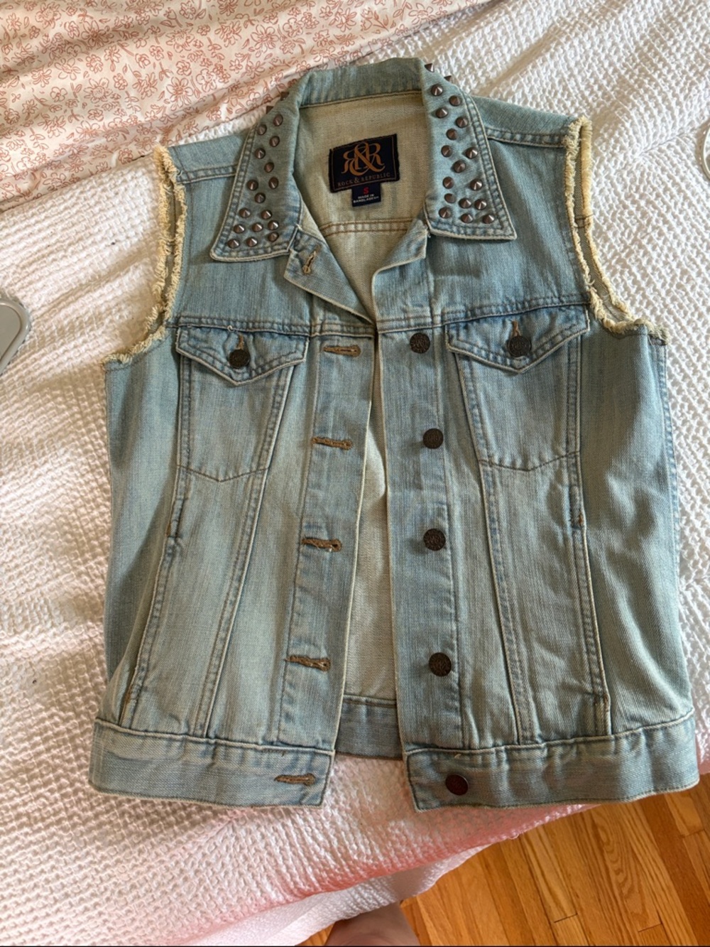 Rock & Republic Light Blue Studded Denim Vest